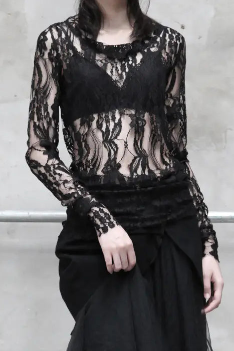 marc le bihan black lace top 28407